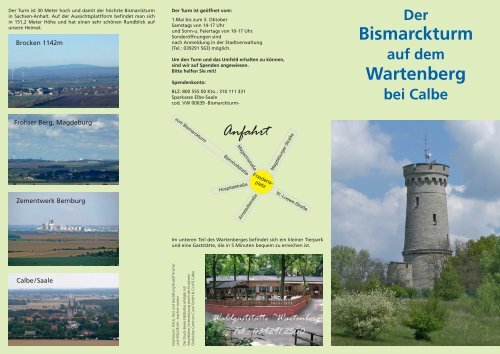 Flyer zum Bismarckturm Calbe/Saale - Bismarcktürme