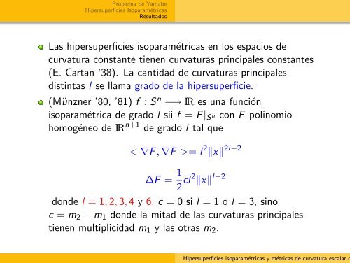 Hipersuperficies isoparamétricas y métricas de curvatura escalar ...