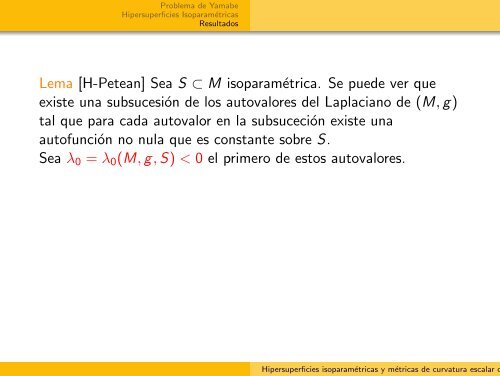 Hipersuperficies isoparamétricas y métricas de curvatura escalar ...