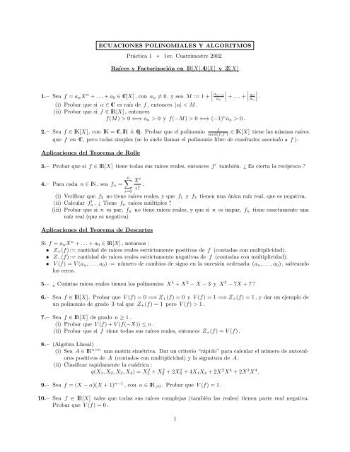 ECUACIONES POLINOMIALES Y ALGORITMOS Práctica 1 ∗ 1er ...