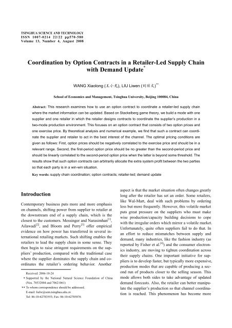 Coordination by Option Contracts in a Retailer-Led Supply Chain with