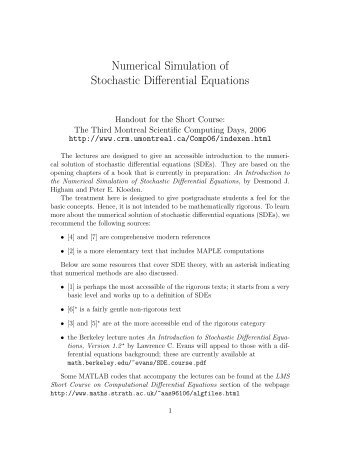Numerical Simulation of Stochastic Differential ... - People.stat.sfu.ca
