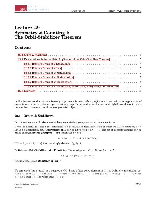 The Orbit-Stabilizer Theorem - People.stat.sfu.ca