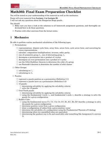 Math302: Final Exam Preparation Checklist - People.stat.sfu.ca