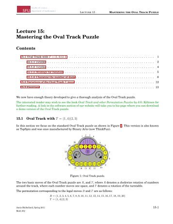 Lecture 15: Mastering the Oval Track Puzzle - People.stat.sfu.ca