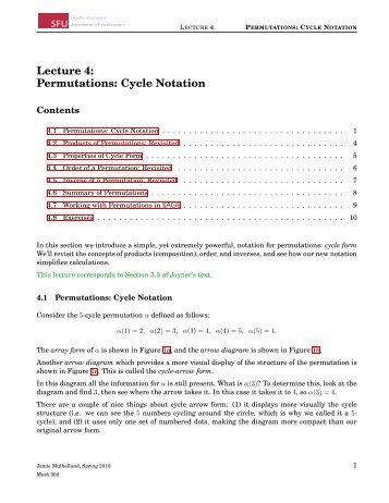 Lecture 4: Permutations: Cycle Notation - People.stat.sfu.ca