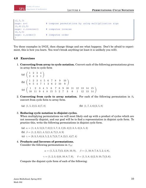 Lecture 4: Permutations: Cycle Notation - People.stat.sfu.ca