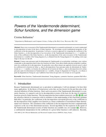 Powers of the Vandermonde determinant, Schur functions, and the ...