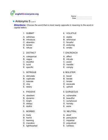 Antonyms 5 - English for Everyone