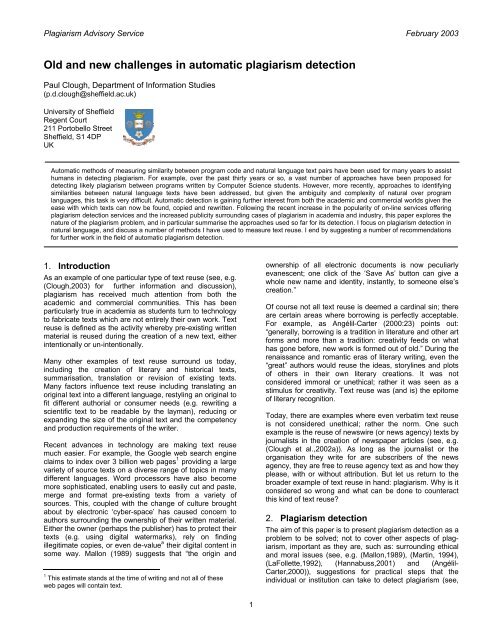 Old and new challenges in automatic plagiarism detection