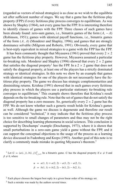 A 2 x 2 Game without the Fictitious Play Property - David Levine's ...