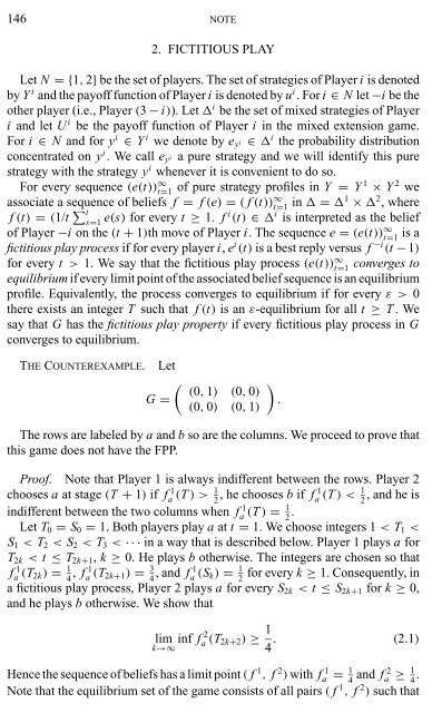 A 2 x 2 Game without the Fictitious Play Property - David Levine's ...