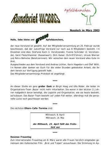 Rundbrief 3/2003 - Apfelbäumchen Nußloch