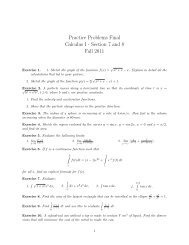 Practice Problems Final Calculus I - Section 7 and 8 Fall 2011