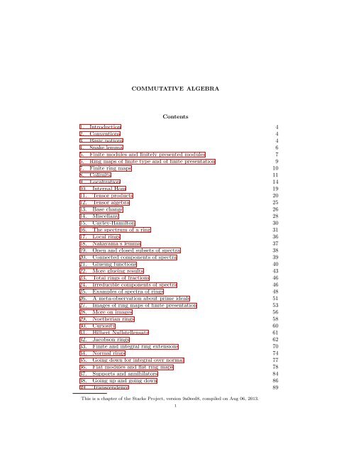 COMMUTATIVE ALGEBRA Contents 1. Introduction ... - Stacks Project