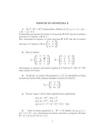 ESERCIZI DI GEOMETRIA B 1. Sia T : R 3 → R3 l ... - Cdm.unimo.it