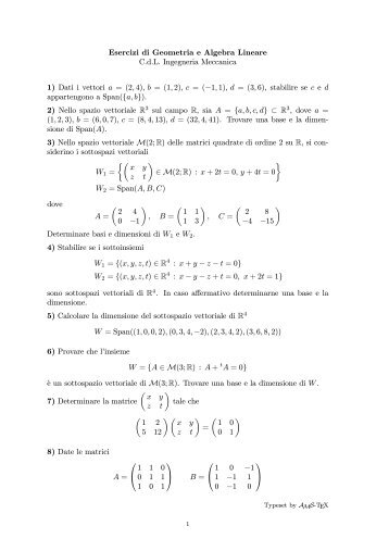 Esercizi di Geometria e Algebra Lineare C.d.L. Ingegneria ...