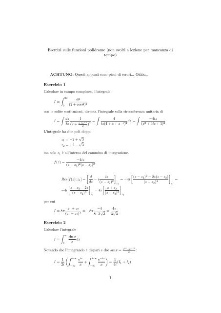 Esercizi sulle funzioni polidrome (non svolti a lezione per mancanza ...