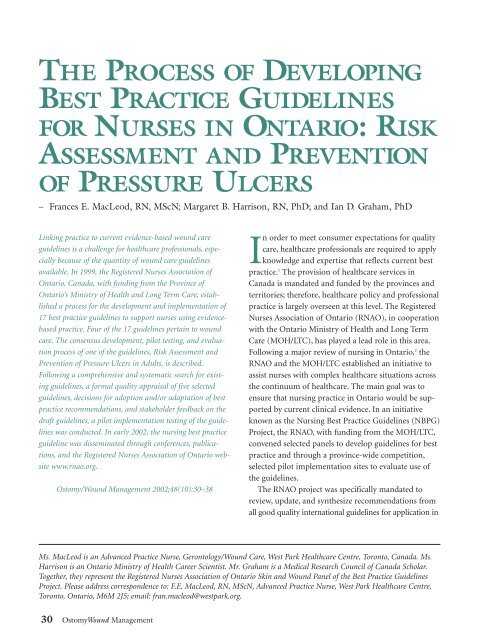 the process of developing best practice guidelines for nurses in ontario