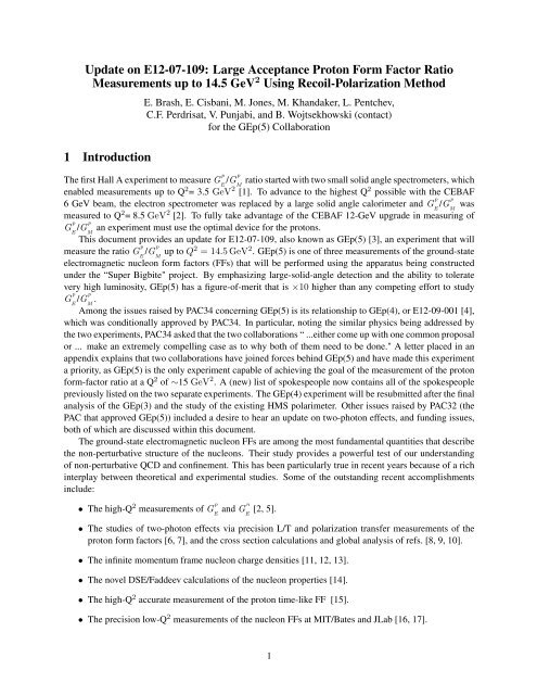 Update on E12-07-109: Large Acceptance Proton Form Factor ... - Infn