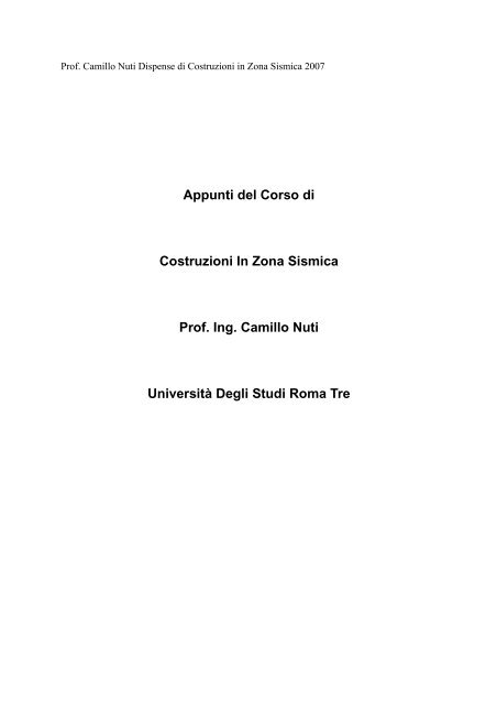 Appunti del Corso di Costruzioni In Zona Sismica Prof. Ing. Camillo ...
