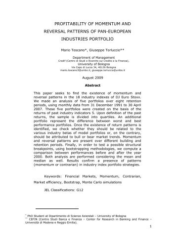 profitability of momentum and reversal patterns of pan-european ...