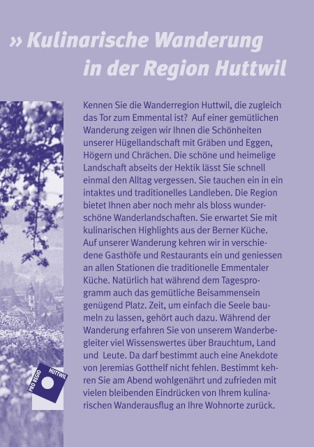 Kulinarische Wanderung in der Region (PDF) - in der Region Huttwil