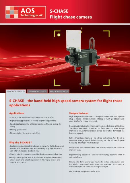 S-CHASE Flight chase camera - AOS Technologies AG