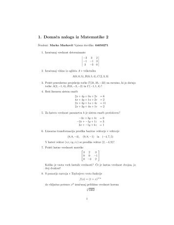 1. Domaca naloga iz Matematike 2 - Shrani.si