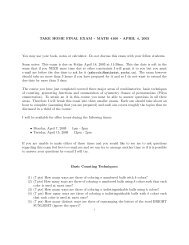 TAKE HOME FINAL EXAM - MATH 4160 - APRIL 4, 2003 You may ...