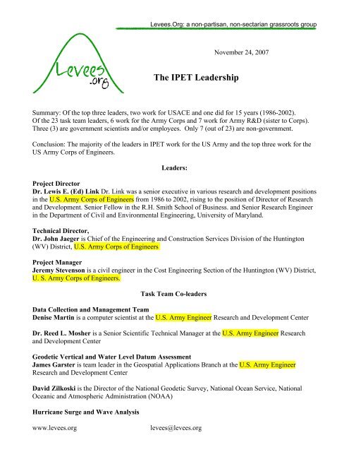 The IPET Leadership - Head of Army Corps Responds to Levees ...