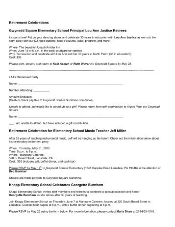 Retirement Celebrations Gwynedd Square ... - Up one level