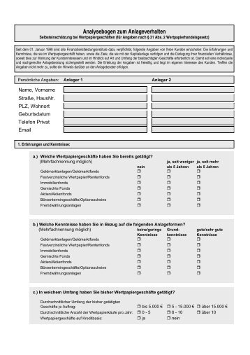 Analysebogen zum Anlageverhalten - apensio - Immobilien- und ...