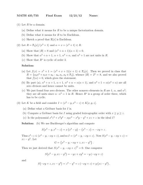 MATH 435/735 Final Exam 12/21/12 Name: (1) Let R be a domain ...