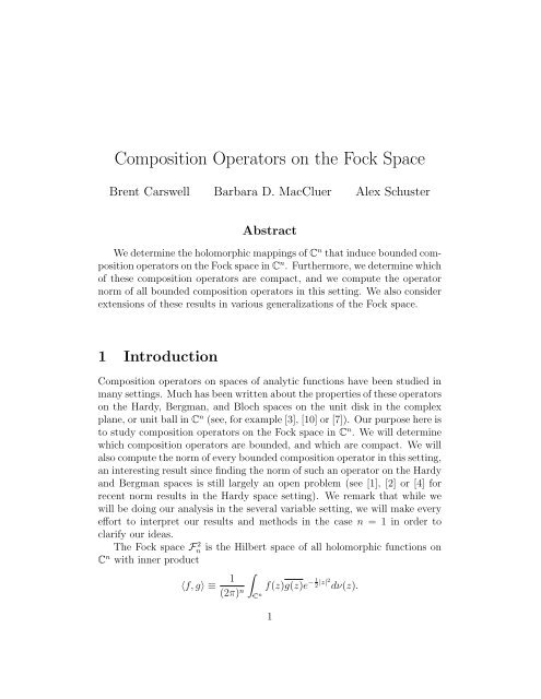 Composition Operators on the Fock Space - Mathematics - San ...