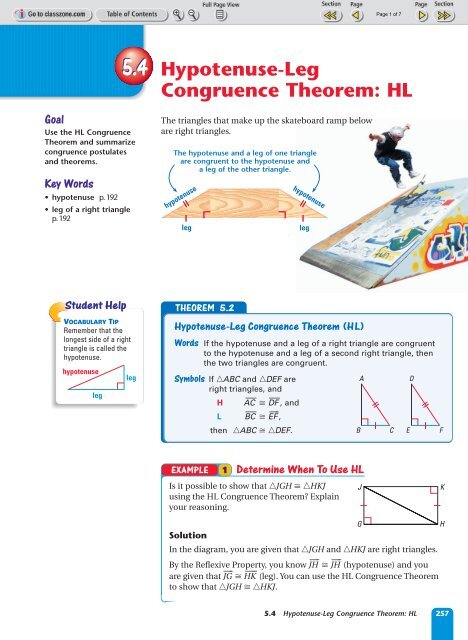 5.4 Hypotenuse-Leg Congruence Theorem: HL