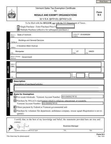 Tax exemption certificate
