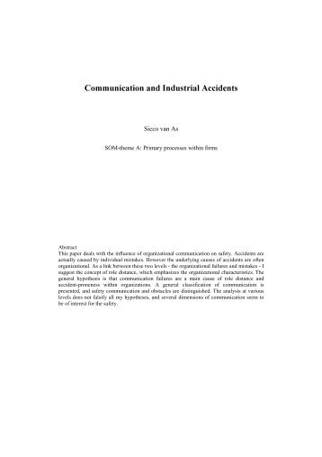 Communication and Industrial Accidents - SOM Research Reports