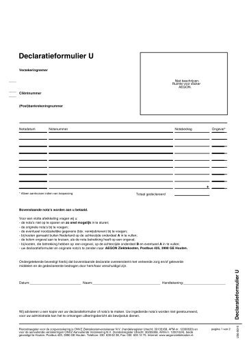 Declaratieformulier U - Onvz