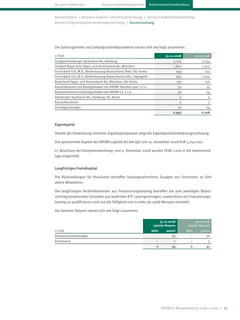 6-Monatsbericht 2008 / 2009 - Kromi Logistik AG