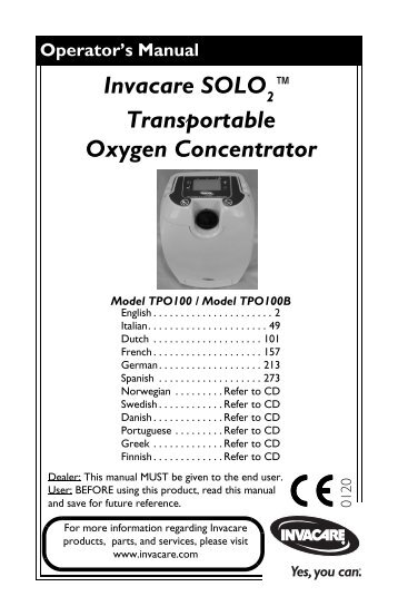 Invacare SOLO ™ Transportable Oxygen Concentrator