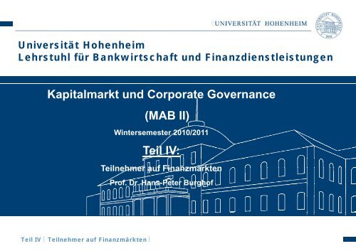 g - Lehrstuhl für Bankwirtschaft - Universität Hohenheim