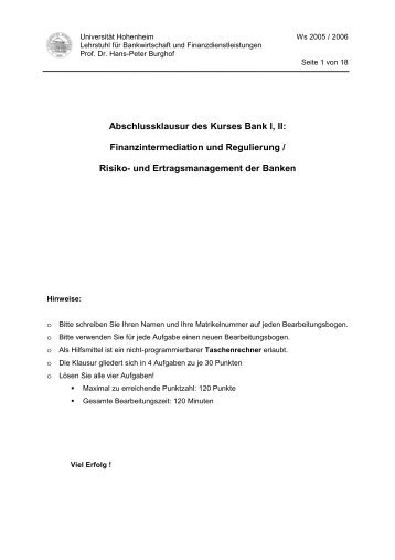 Klausur Bank I-II Lösungen WS05_06 - Lehrstuhl für Bankwirtschaft ...