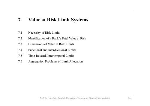 7 Value at Risk Limit Systems