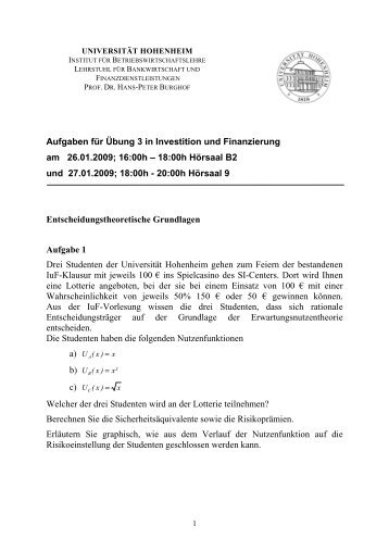 Übungsblatt 3 - Lehrstuhl für Bankwirtschaft - Universität Hohenheim
