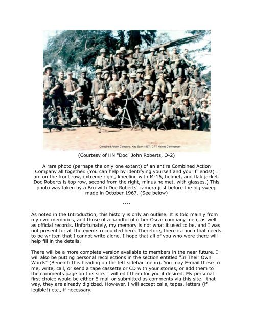 History of Oscar Company - USMC Combined Action Platoon ...
