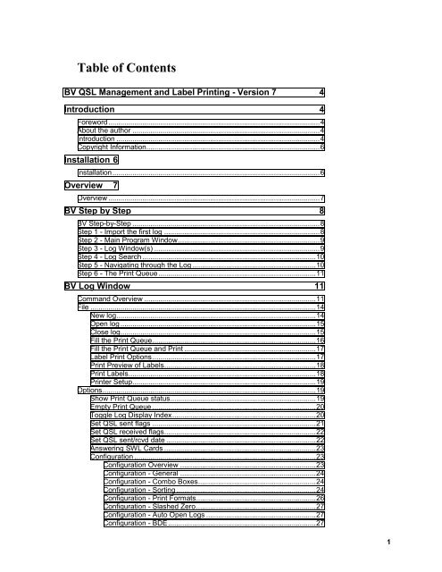 BV QSL Management and Label Printing - Version 7