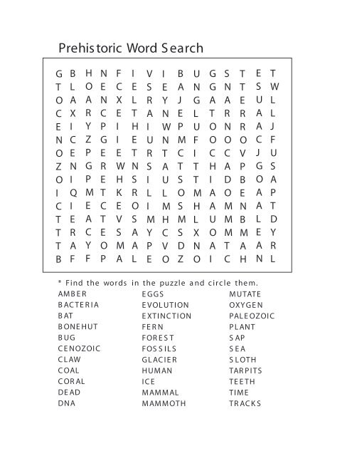 Prehistoric Word Search - Amper