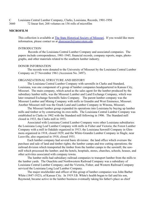 Louisiana Central Lumber Company, Clarks, Louisiana, Records