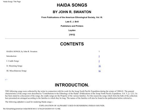 Haida Songs: Title Page